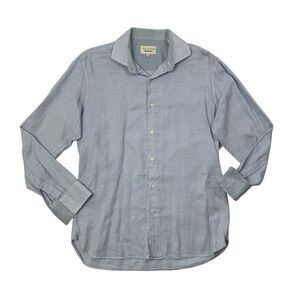 Ted Baker Shirt Mens 16 White Blue Endurance Button Up Flip Cuff Shirttail Hem